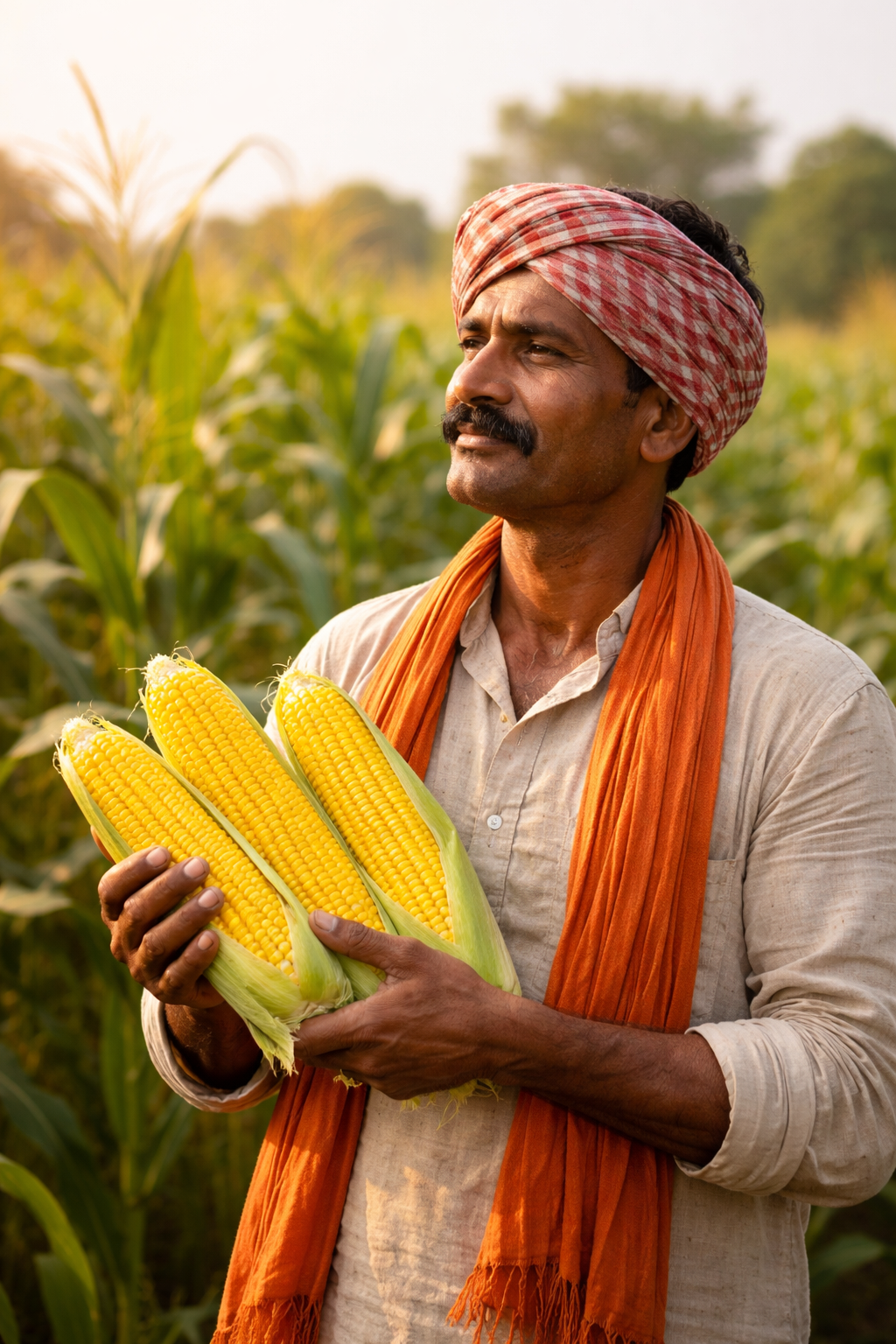 Farmer holding freshly harvested sweet corn